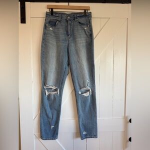American Eagle Mom Jean Light Blue Distressed Jeans Size 8 X-Long (29 X-Long)